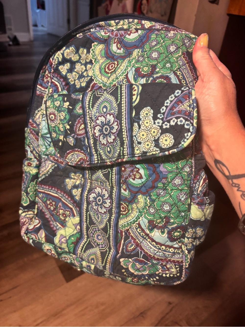 Vera Bradley Paisley Quilted Backpack in Green Multi